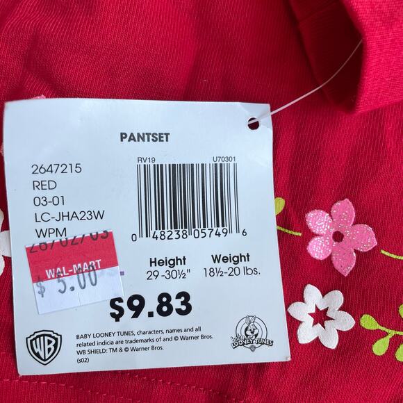 Vintage Baby Looney Tunes Baby Girls Shirt 12M Red Long Sleeve Tweety Bird READ - Picture 6 of 9